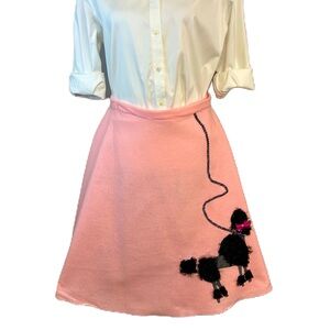 Handmade‎ Poodle Skirt Womens M/L Faux Fur Rhinestones Pink Retro 50s Costume
